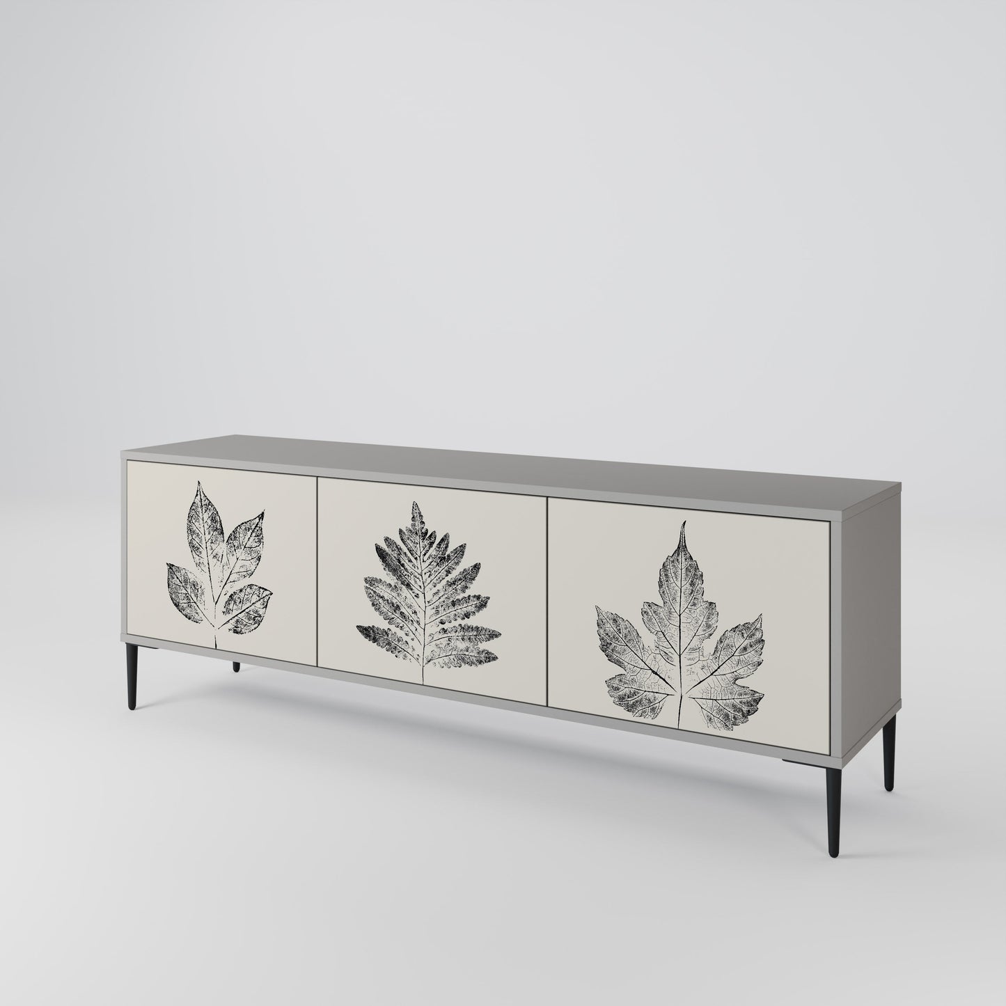 LEAFY STAMPS 3-Door TV Stand in Grey Finish