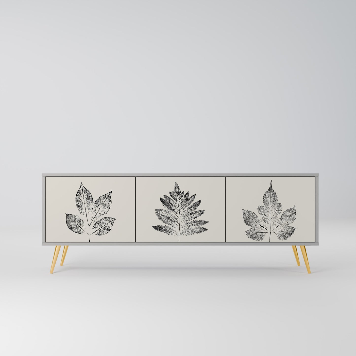 LEAFY STAMPS 3-Door TV Stand in Grey Finish