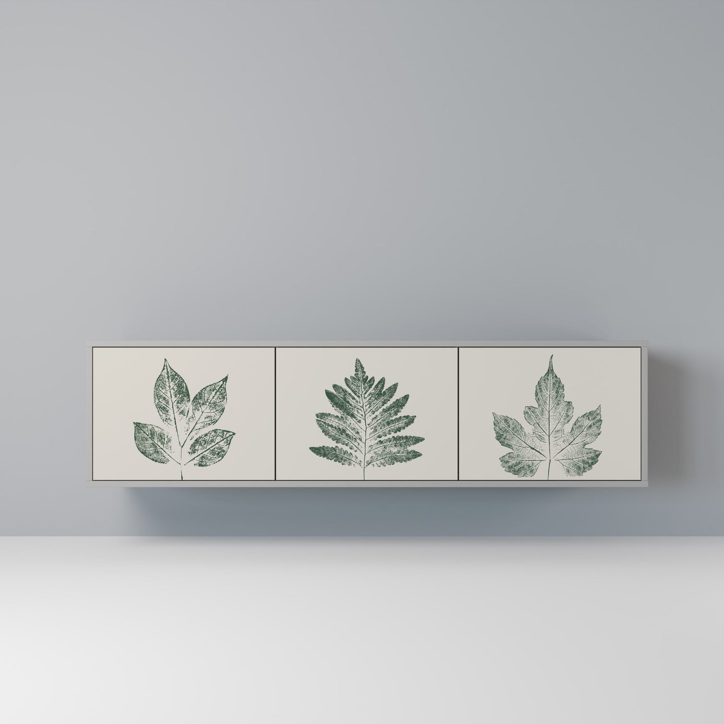 GREEN LEAFY STAMPS 3-Door TV Stand in Grey Finish