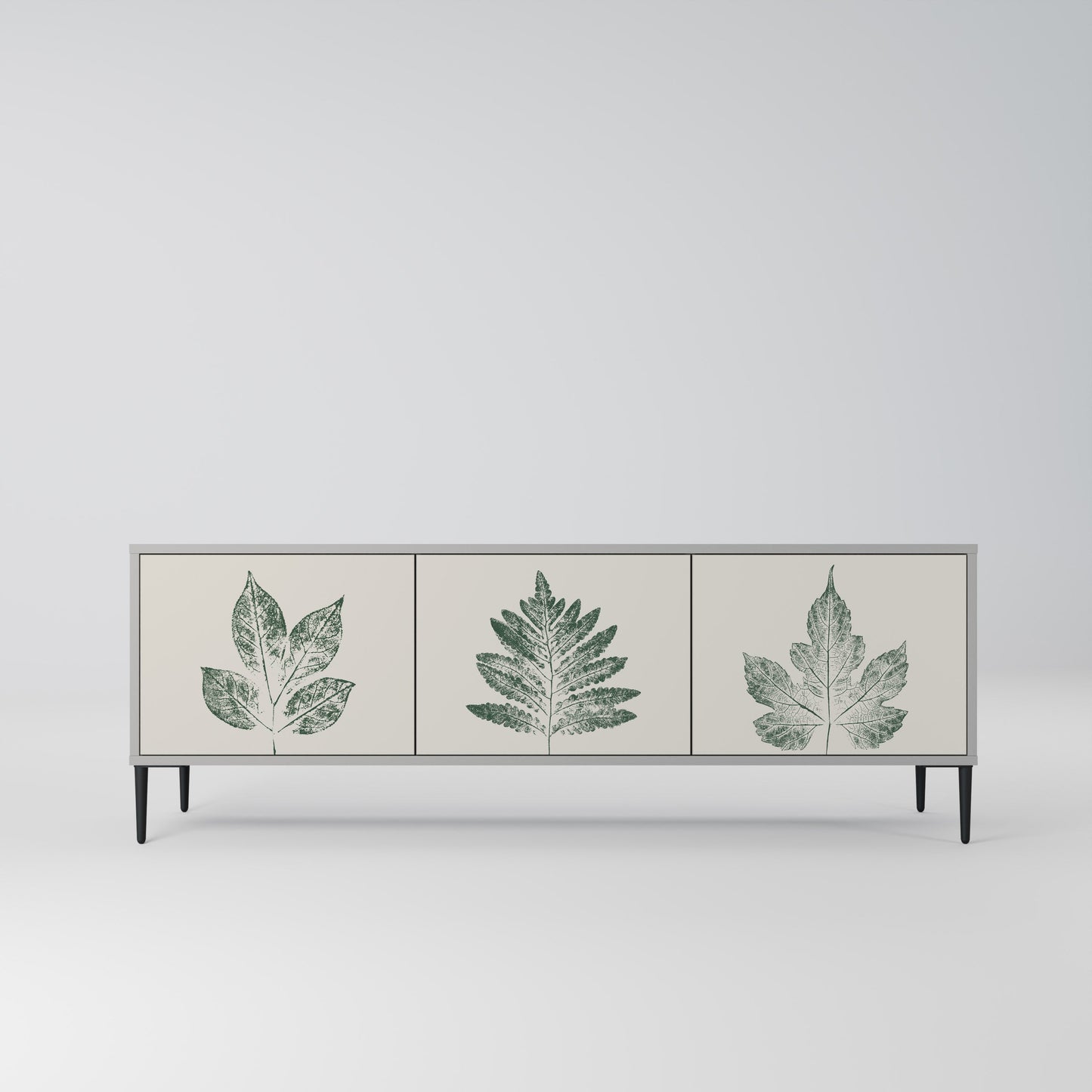 GREEN LEAFY STAMPS 3-Door TV Stand in Grey Finish