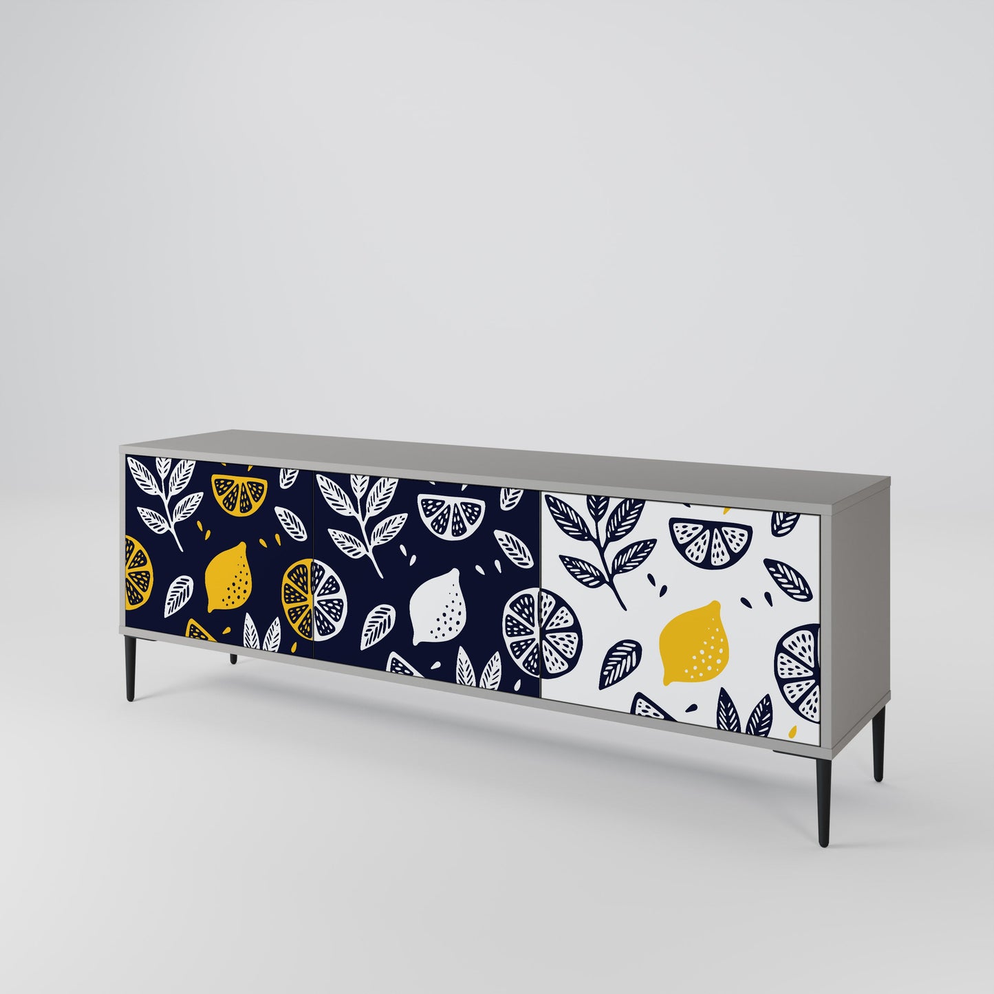 CITRUS BLACK AND WHITE 3-Door TV Stand in Grey Finish