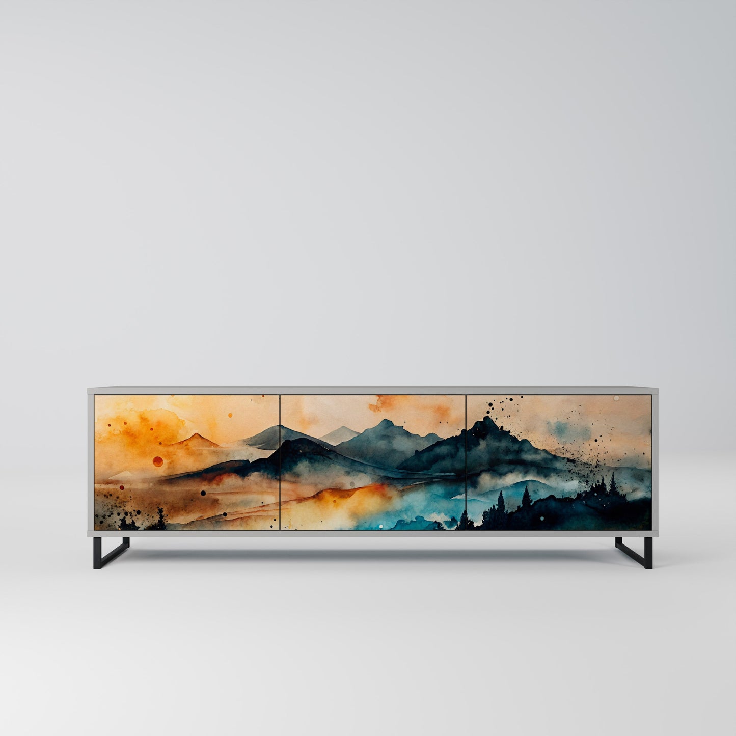 OMINOUS MOUNTAINS 3-Door TV Stand in Grey Finish