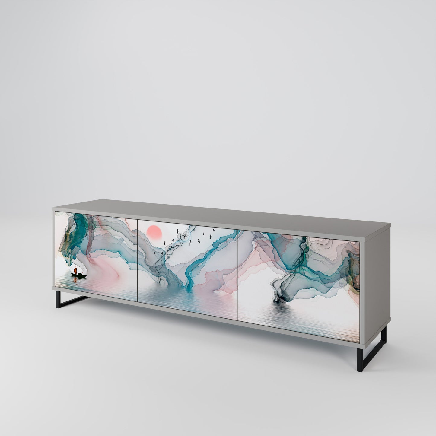 VELVET CROSSING 3-Door TV Stand in Grey Finish