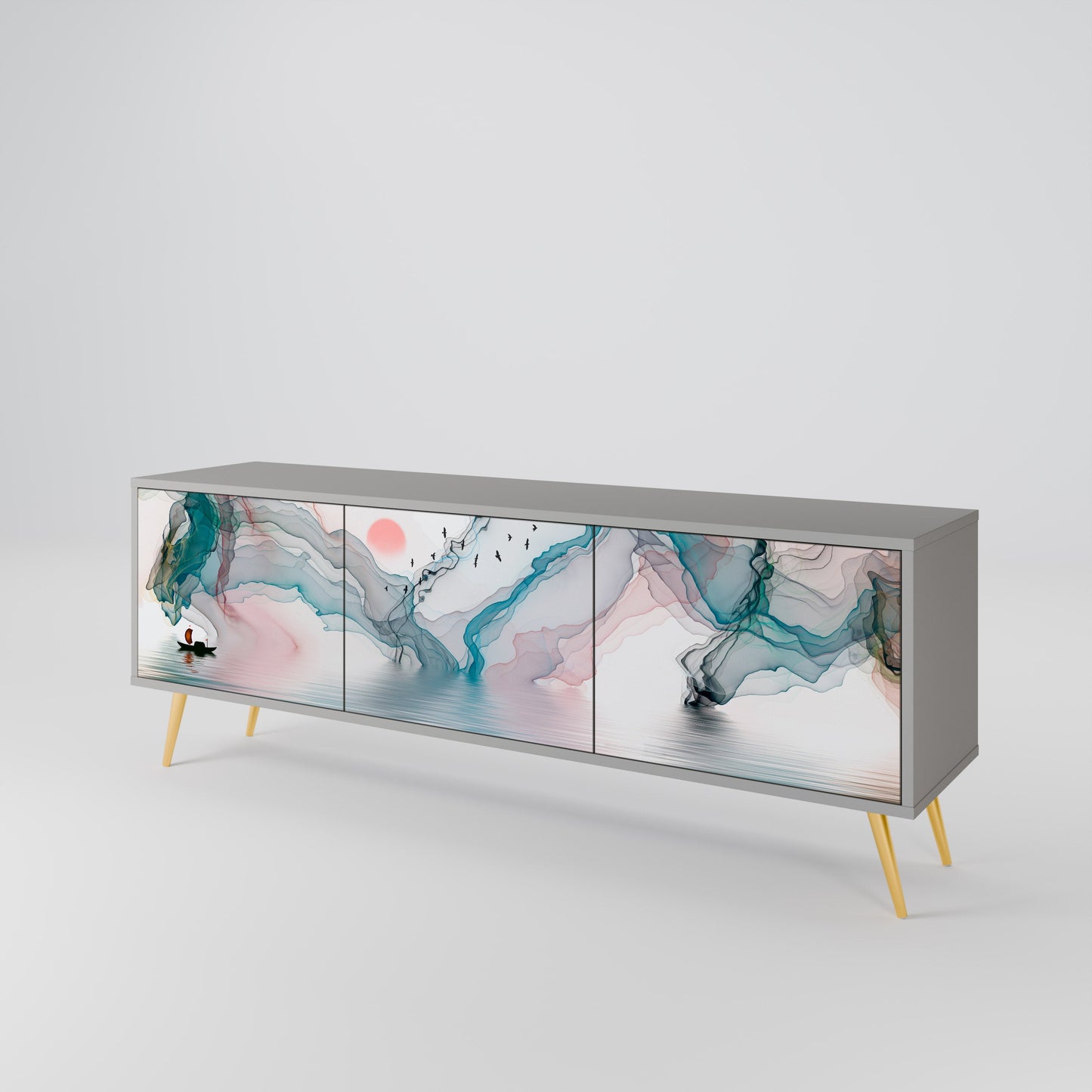 VELVET CROSSING 3-Door TV Stand in Grey Finish