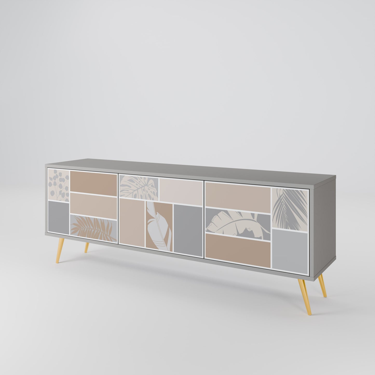 TROPICAL SHAPES 3-Door TV Stand in Grey Finish
