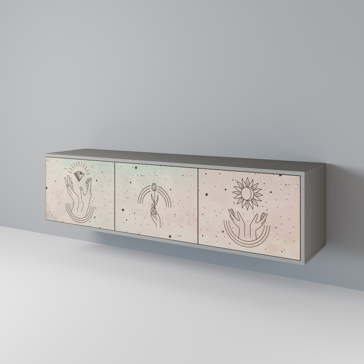 DELICATE BEAUTY 3-Door TV Stand in Grey Finish