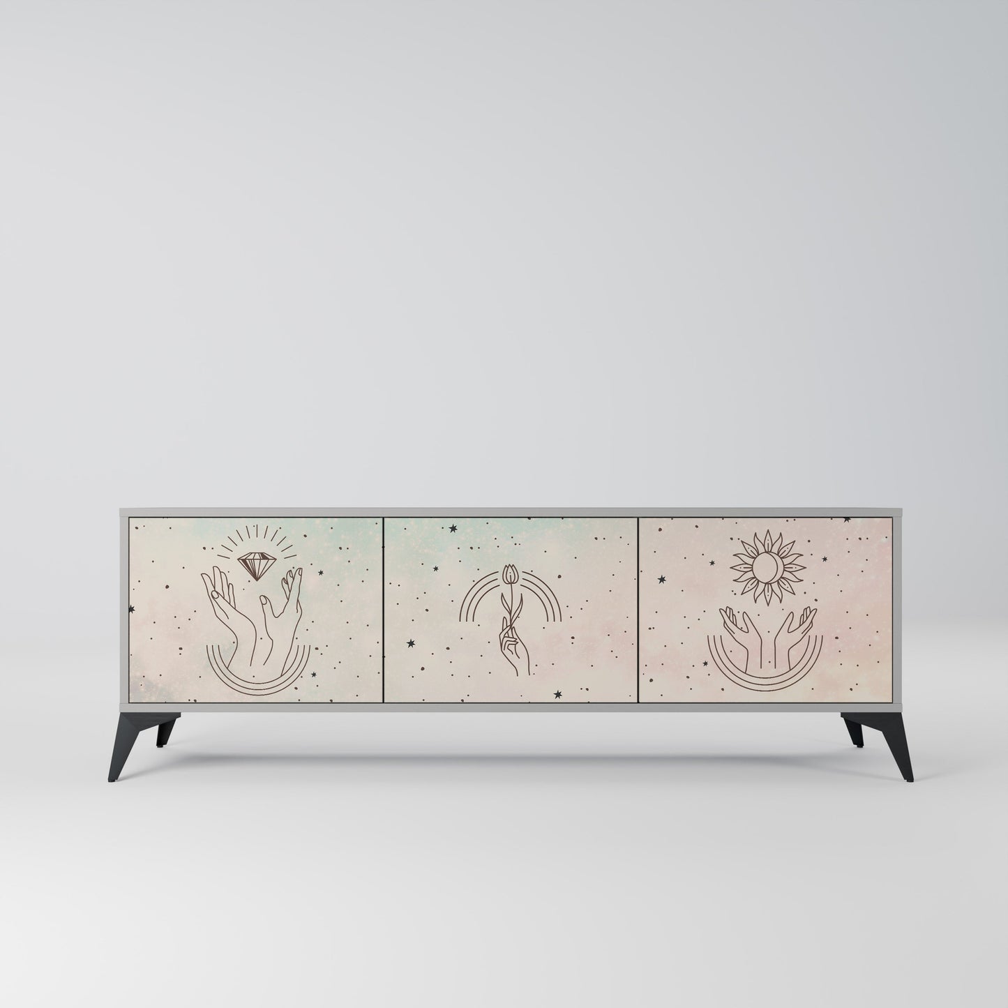 DELICATE BEAUTY 3-Door TV Stand in Grey Finish