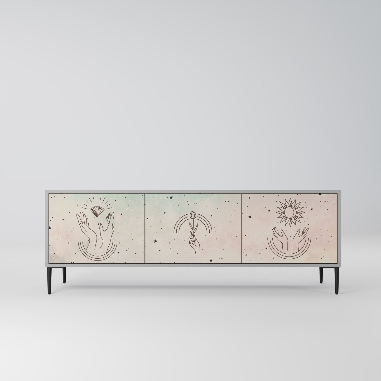 DELICATE BEAUTY 3-Door TV Stand in Grey Finish