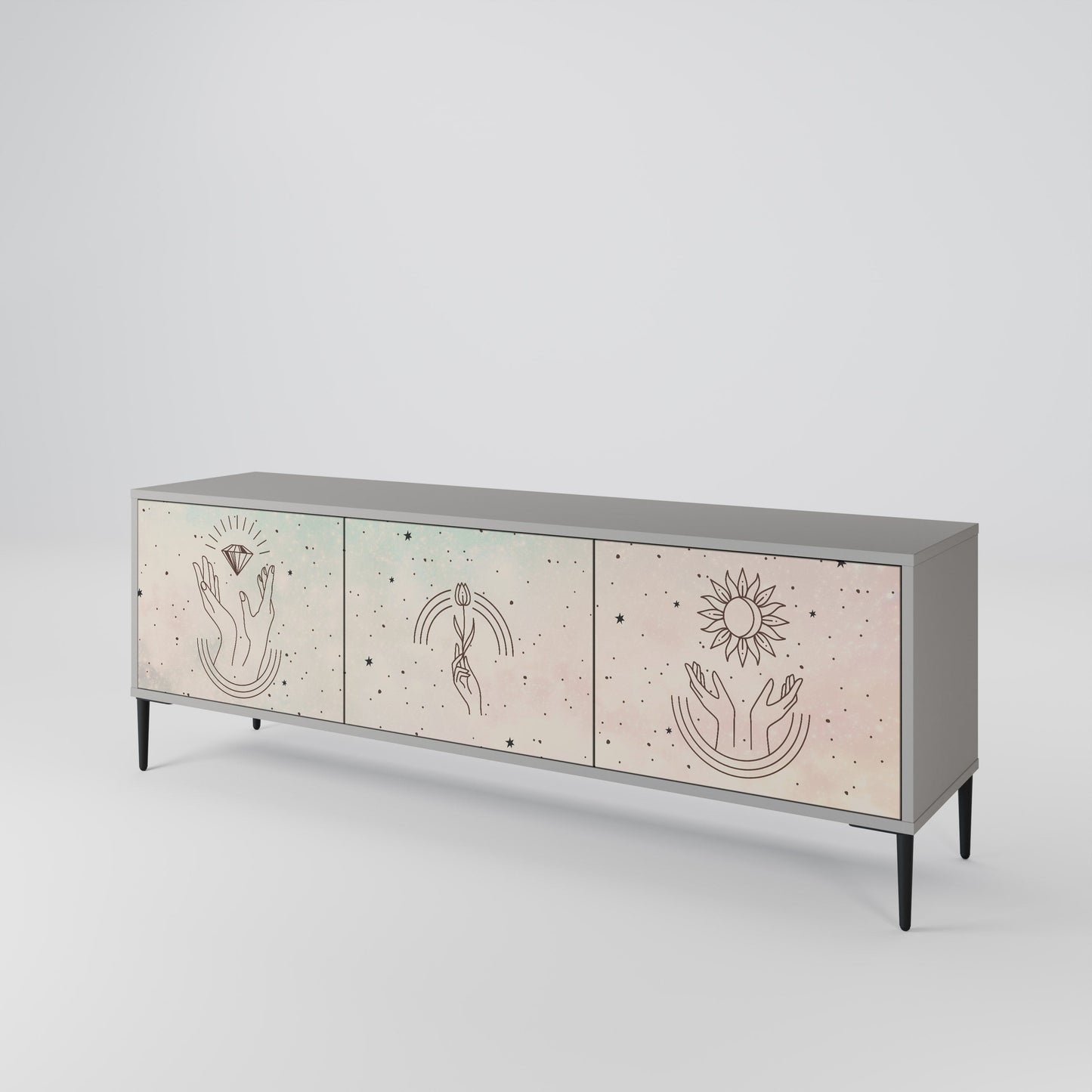 DELICATE BEAUTY 3-Door TV Stand in Grey Finish