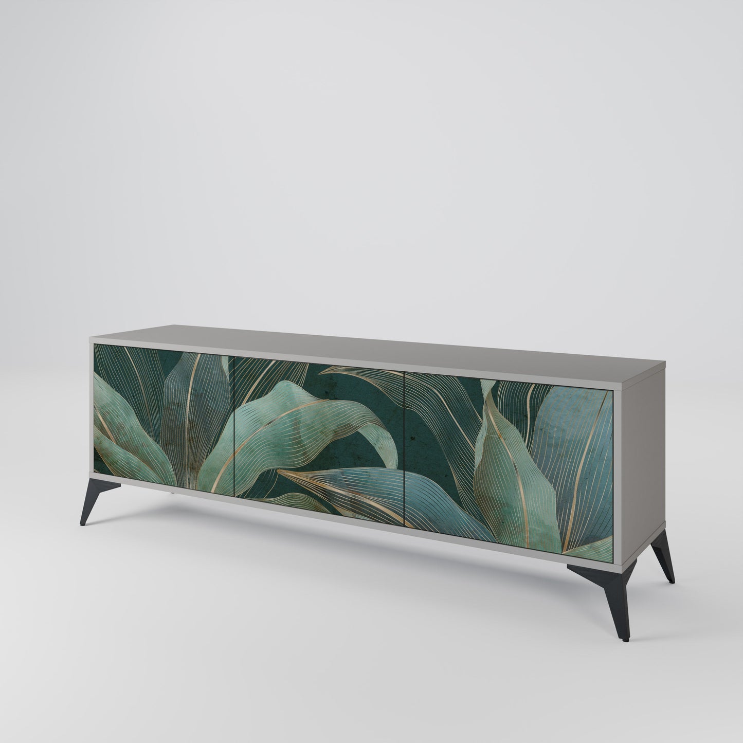 ROYAL GREEN 3-Door TV Stand in Grey Finish