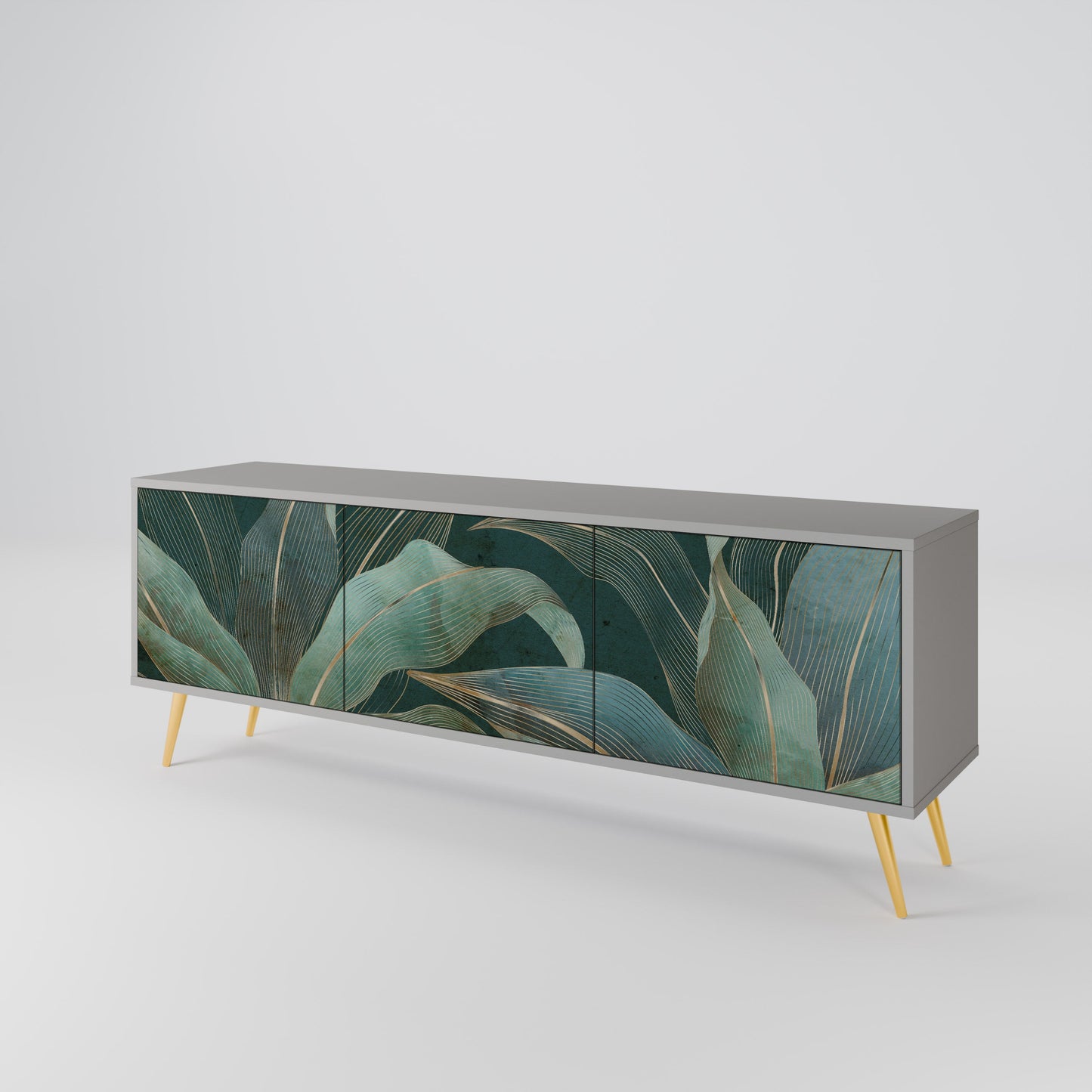 ROYAL GREEN 3-Door TV Stand in Grey Finish