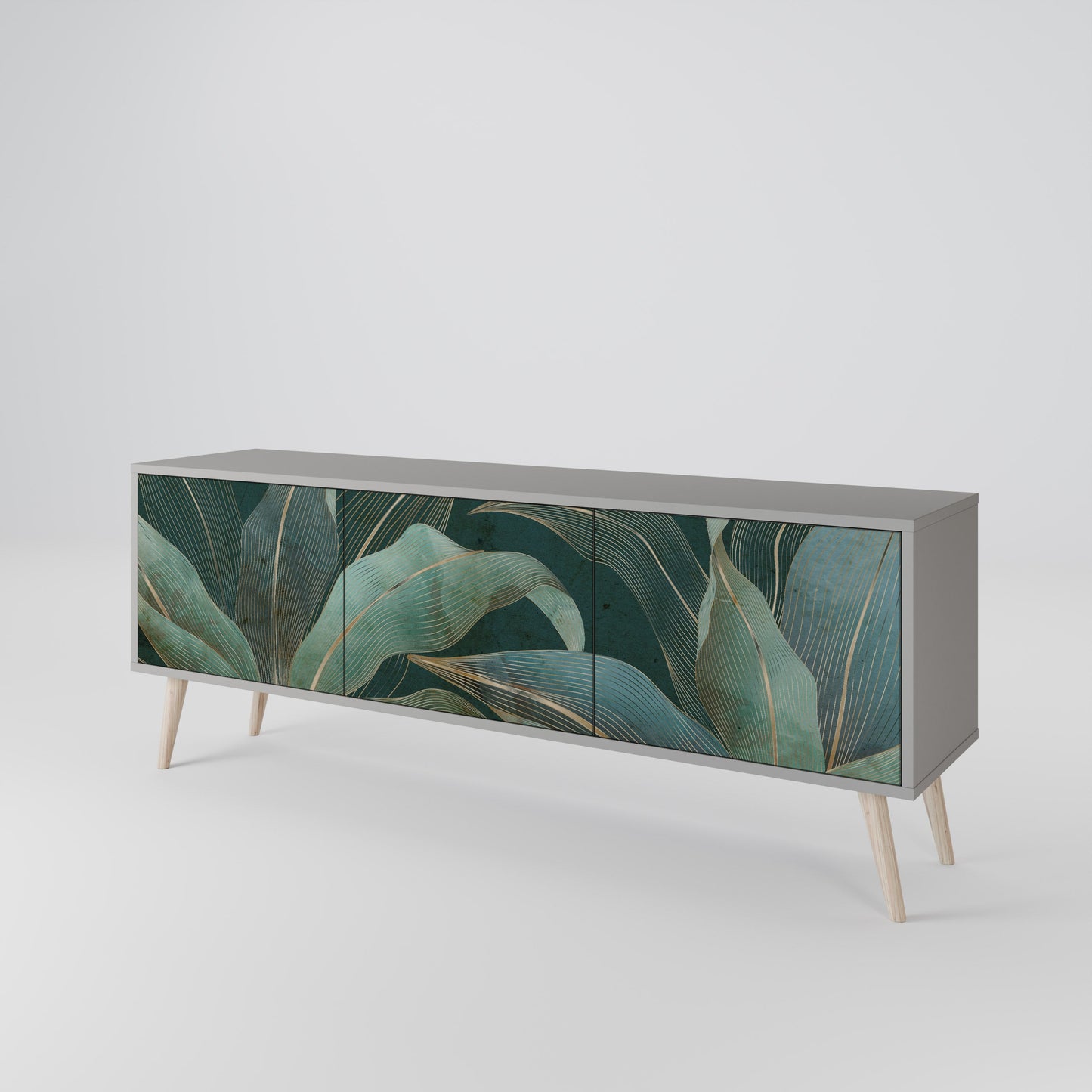 ROYAL GREEN 3-Door TV Stand in Grey Finish