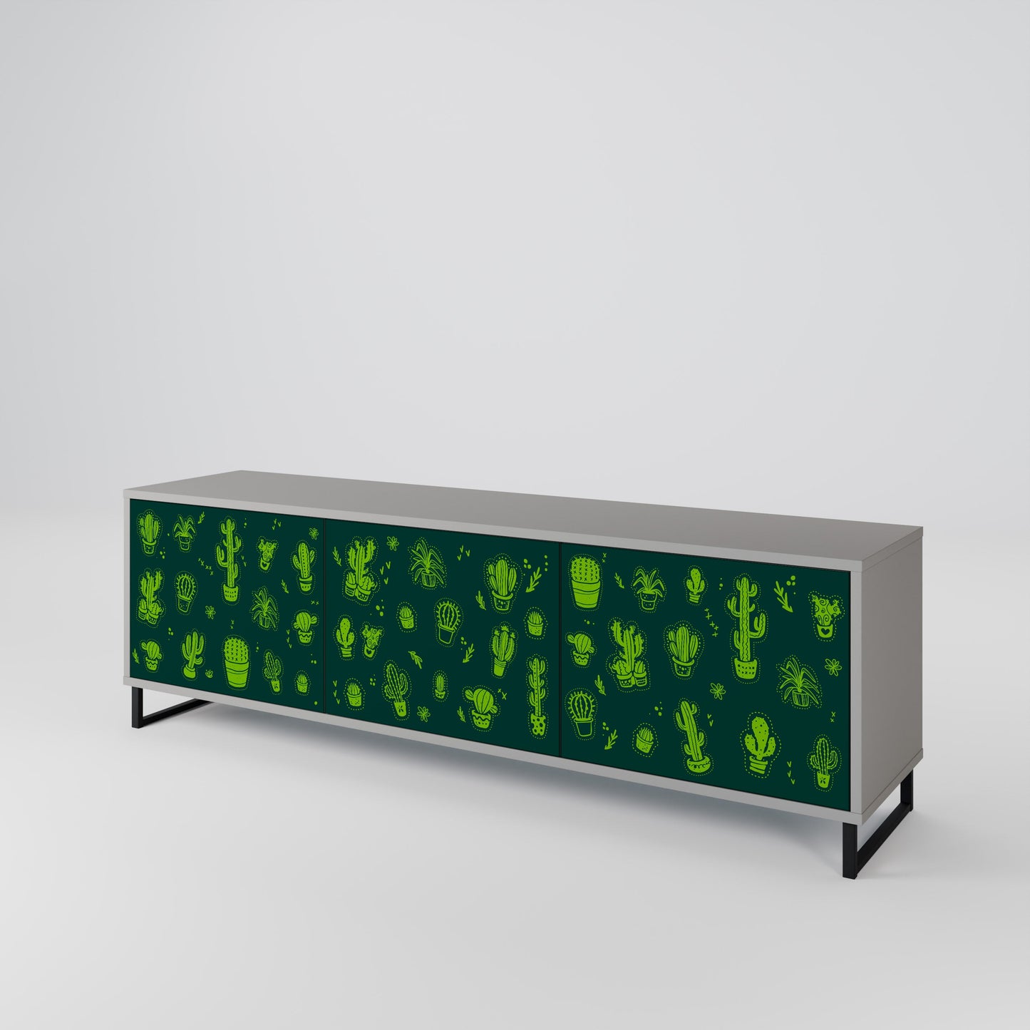 DESERT GREEN 3-Door TV Stand in Grey Finish