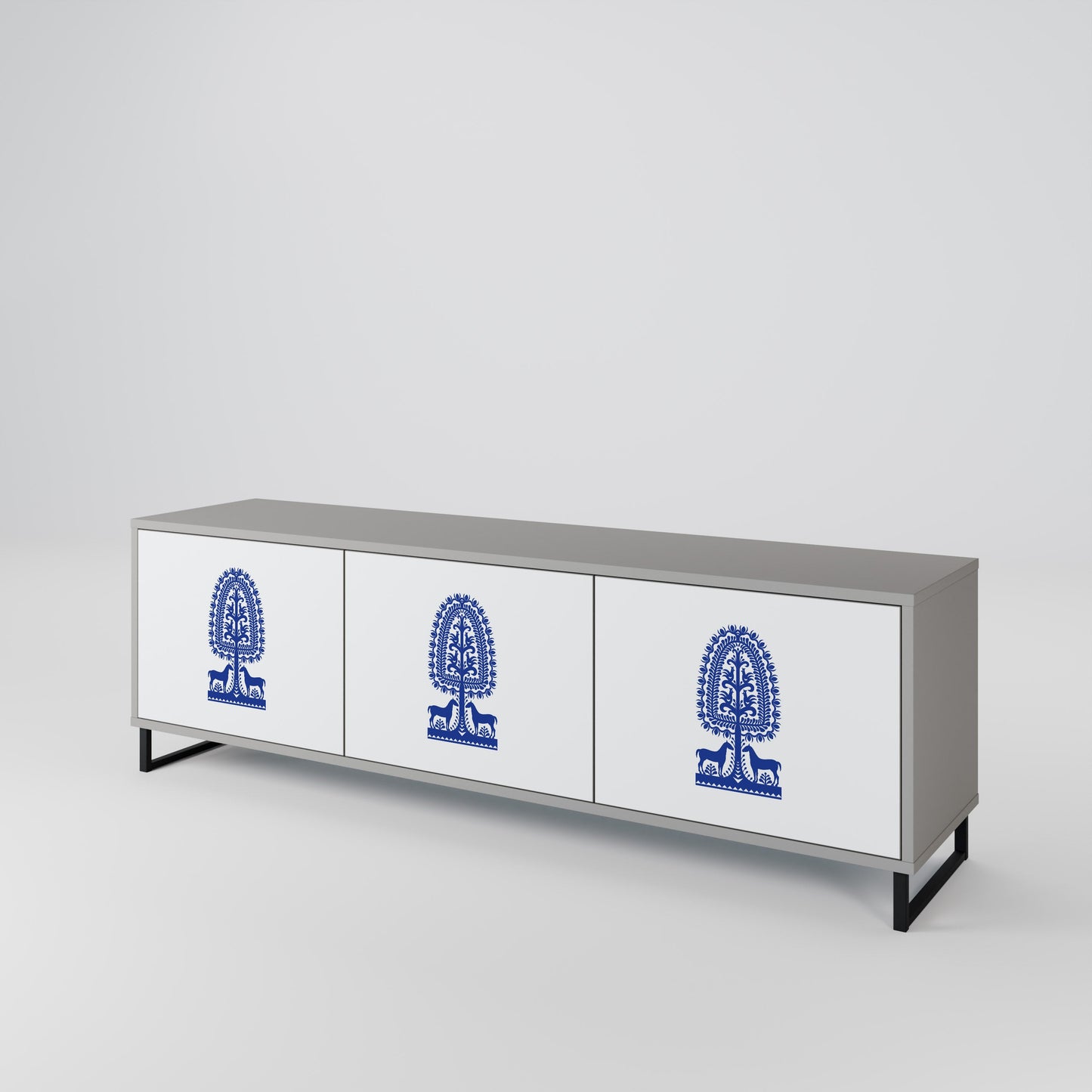 Mobile TV a 3 ante in stile POLACCO FOLK ART con finitura grigia