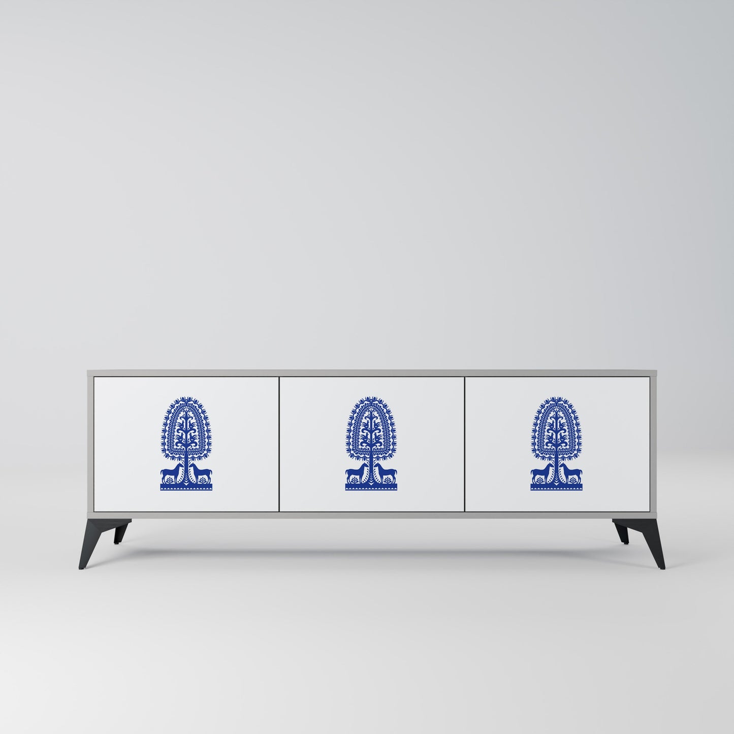 Mobile TV a 3 ante in stile POLACCO FOLK ART con finitura grigia