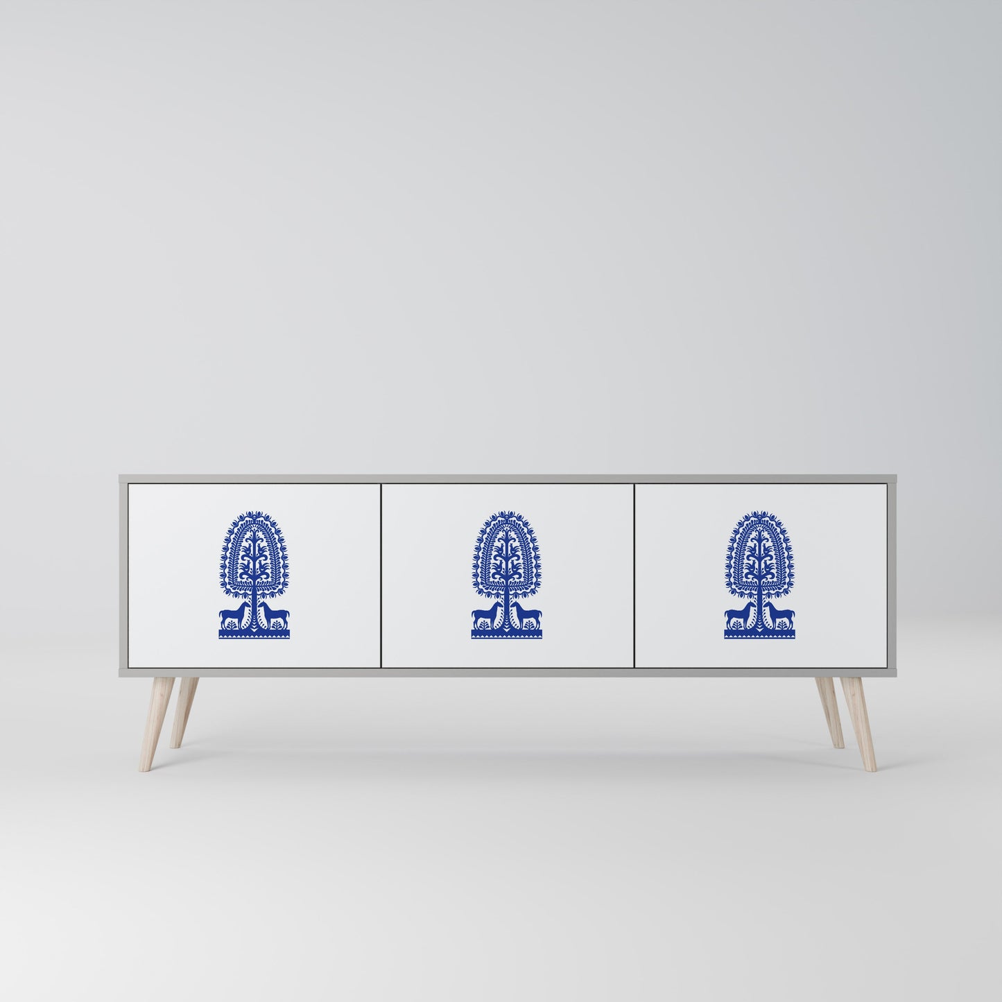 Mobile TV a 3 ante in stile POLACCO FOLK ART con finitura grigia