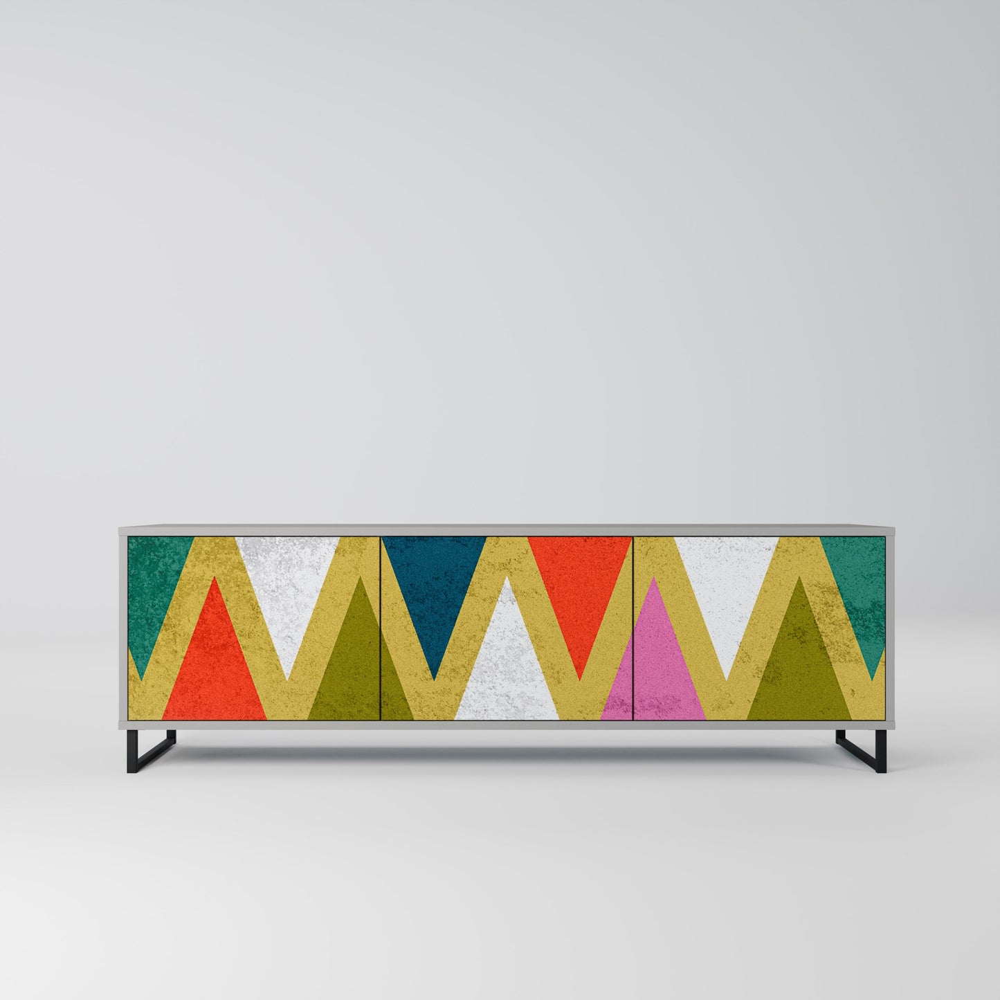 Mobile TV a 3 ante TRIANGOLI COLORATI in finitura grigia