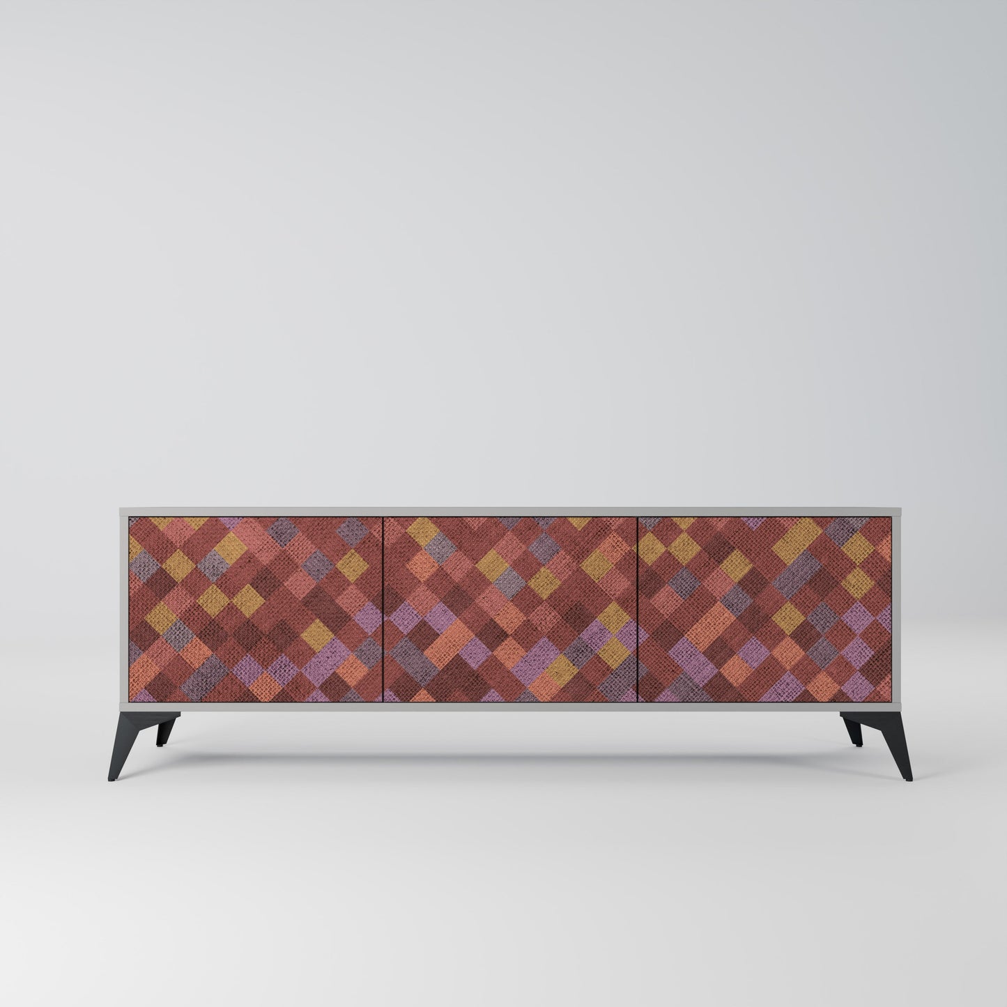 Mobile TV a 3 ante PAINTED SQUARES in finitura grigia