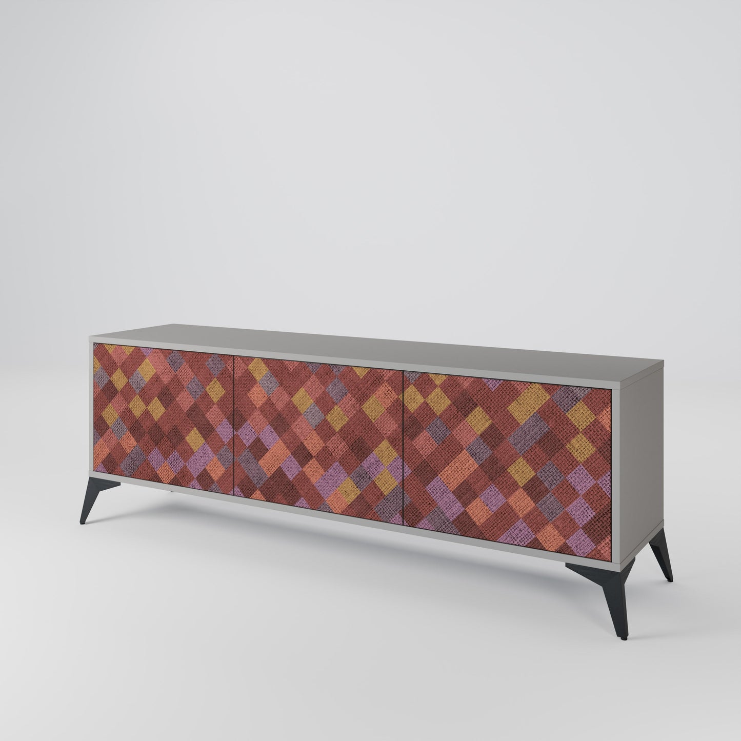 Mobile TV a 3 ante PAINTED SQUARES in finitura grigia