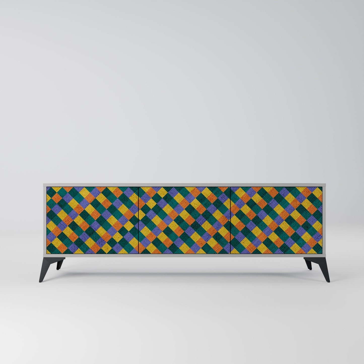 PAINTED SQUARES MIX 3-Door TV Stand in Grey Finish