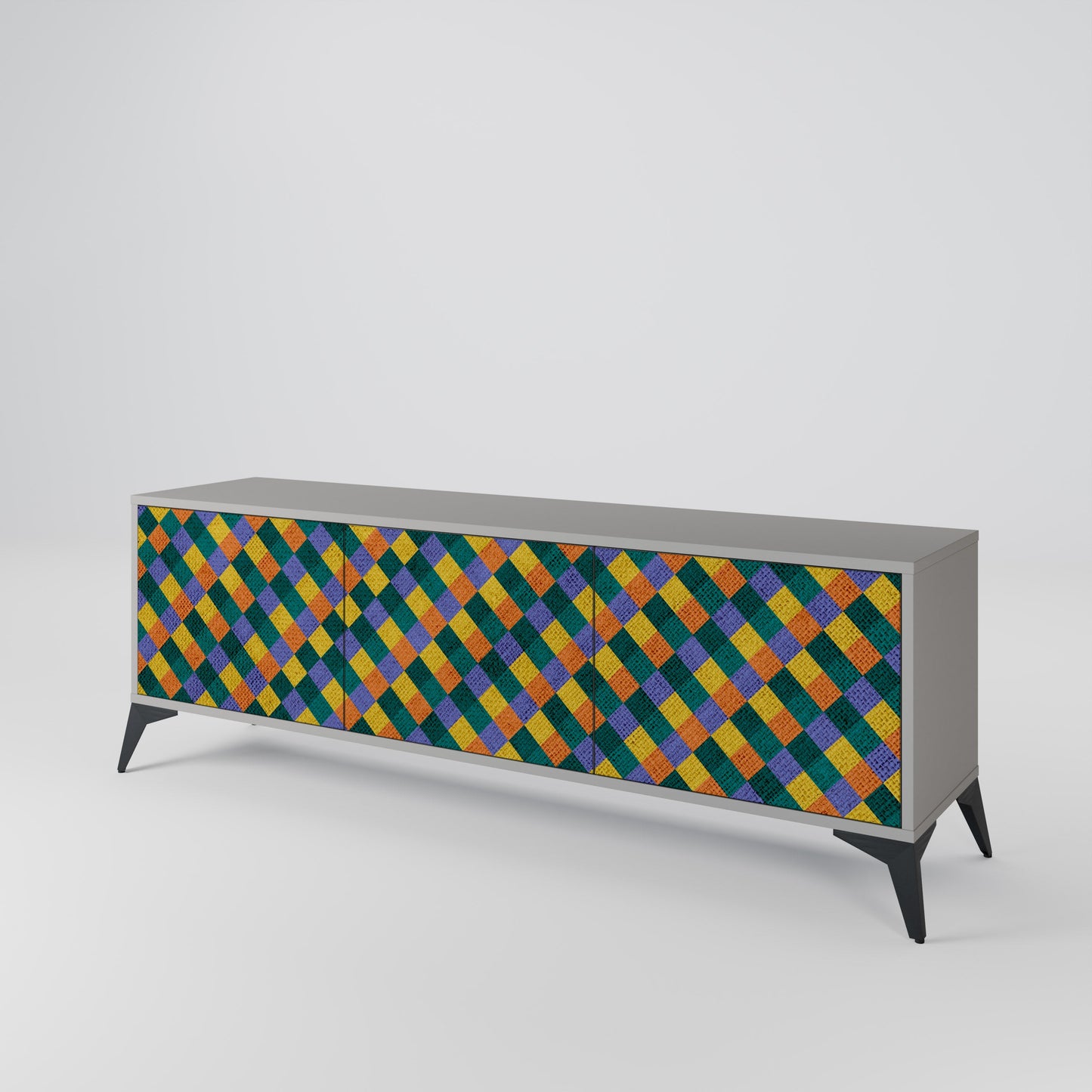 PAINTED SQUARES MIX 3-Door TV Stand in Grey Finish