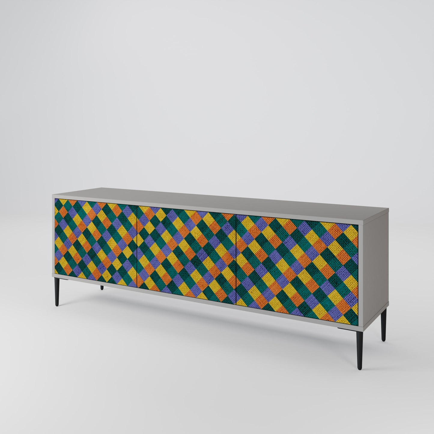 PAINTED SQUARES MIX 3-Door TV Stand in Grey Finish
