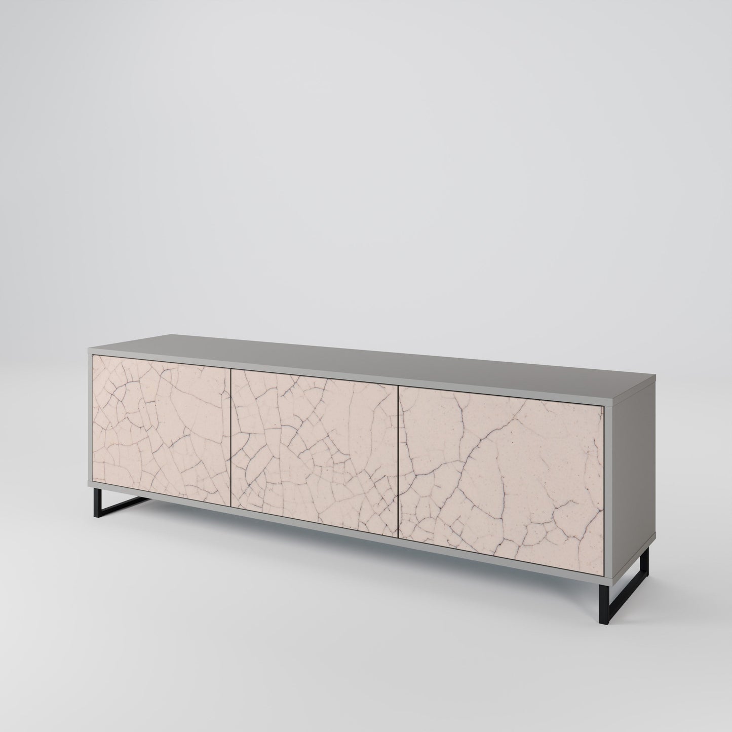 Mobile TV a 3 ante con texture in ceramica, finitura grigia