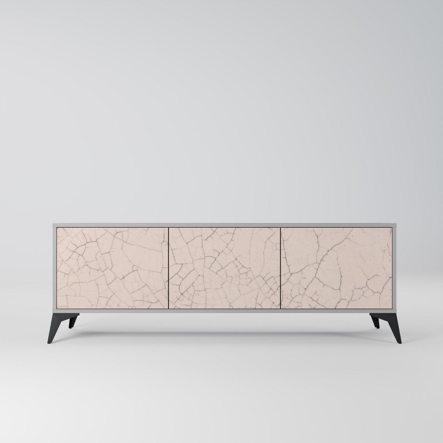 Mobile TV a 3 ante con texture in ceramica, finitura grigia