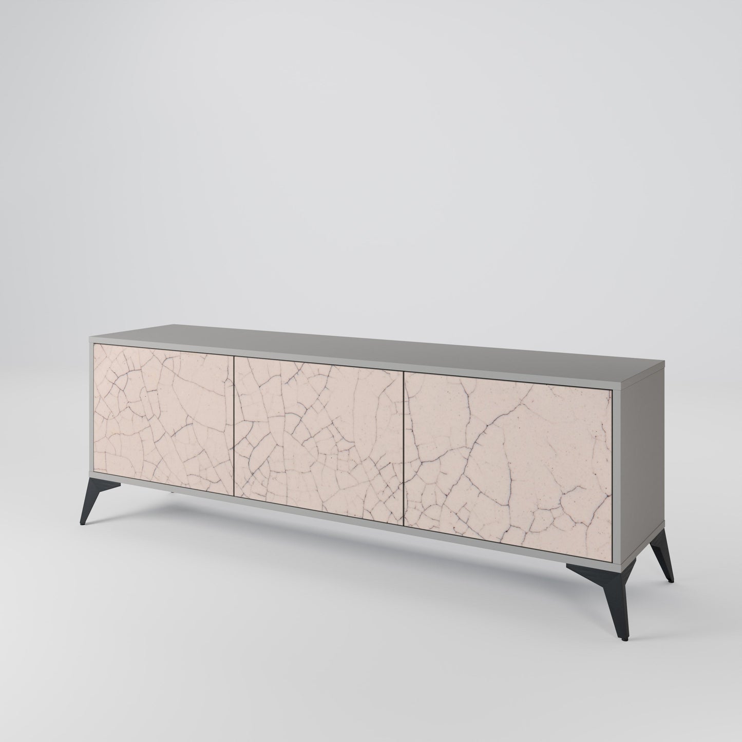 Mobile TV a 3 ante con texture in ceramica, finitura grigia