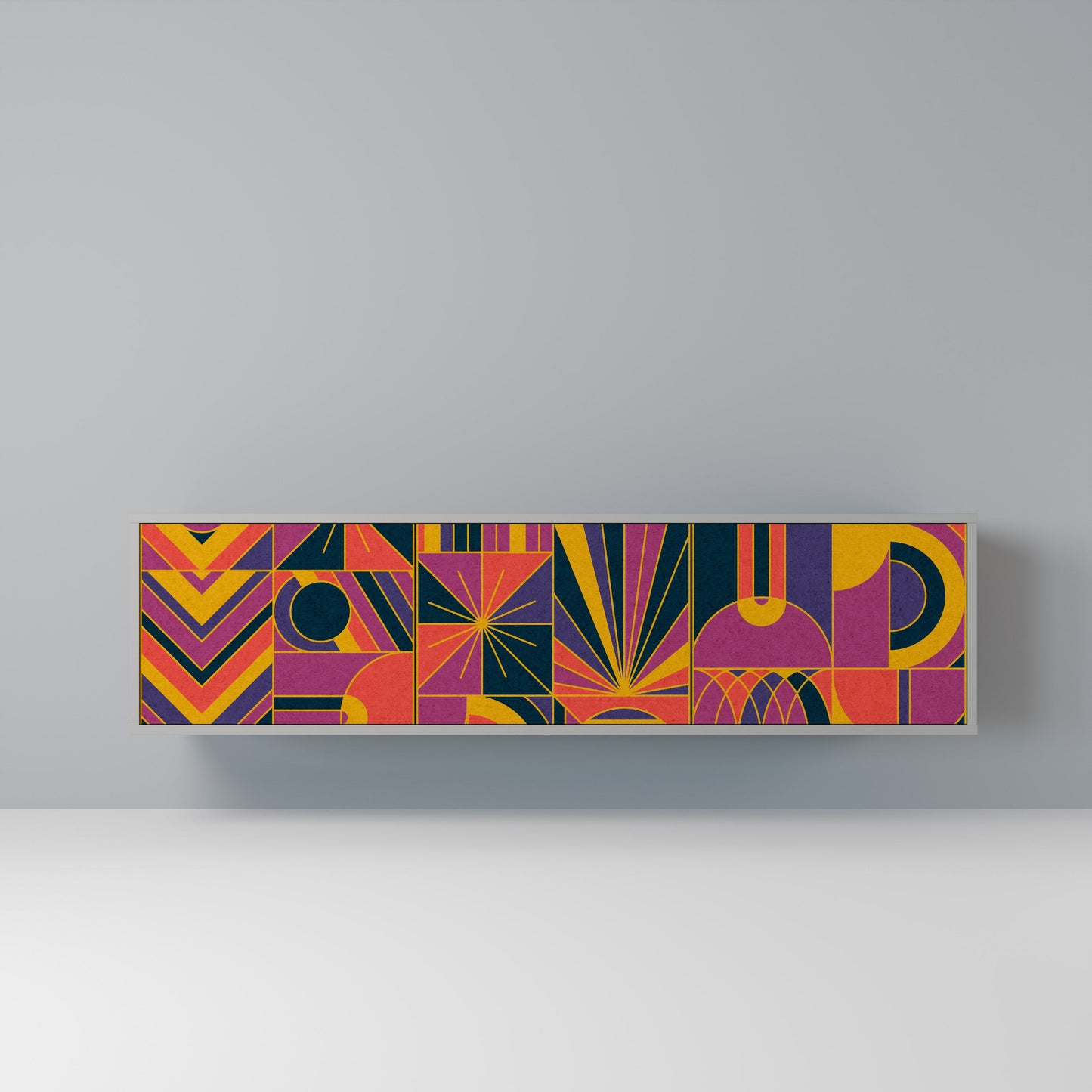 ELECTRIC PATTERNS 3-Door TV Stand in Grey Finish