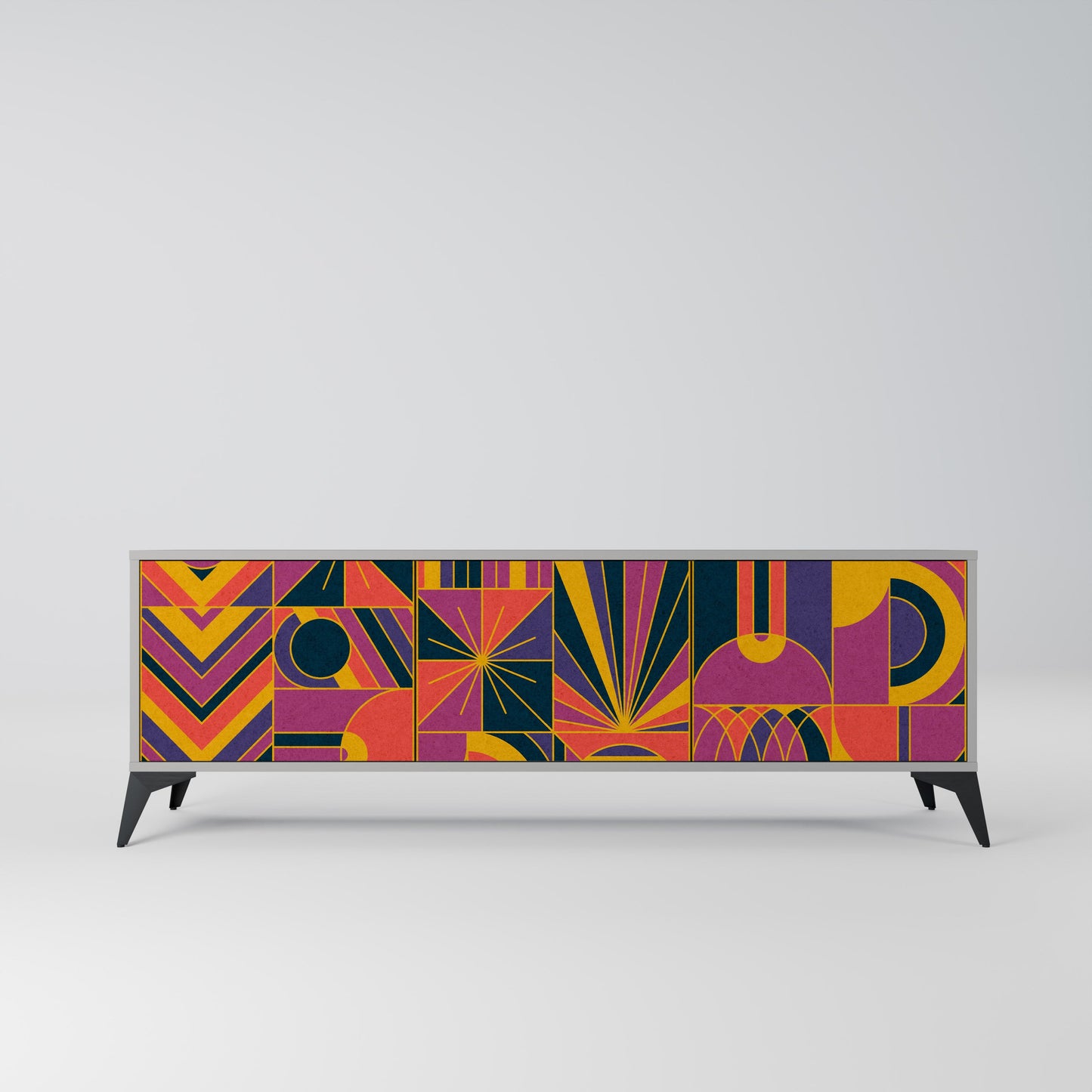 ELECTRIC PATTERNS 3-Door TV Stand in Grey Finish