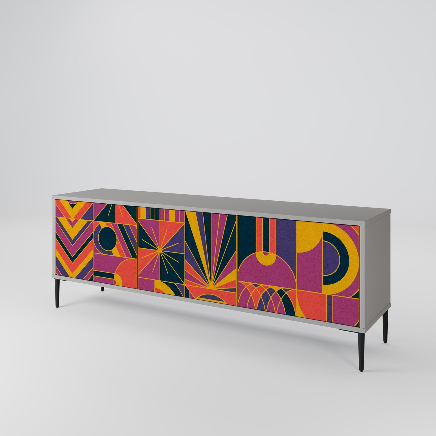 ELECTRIC PATTERNS 3-Door TV Stand in Grey Finish