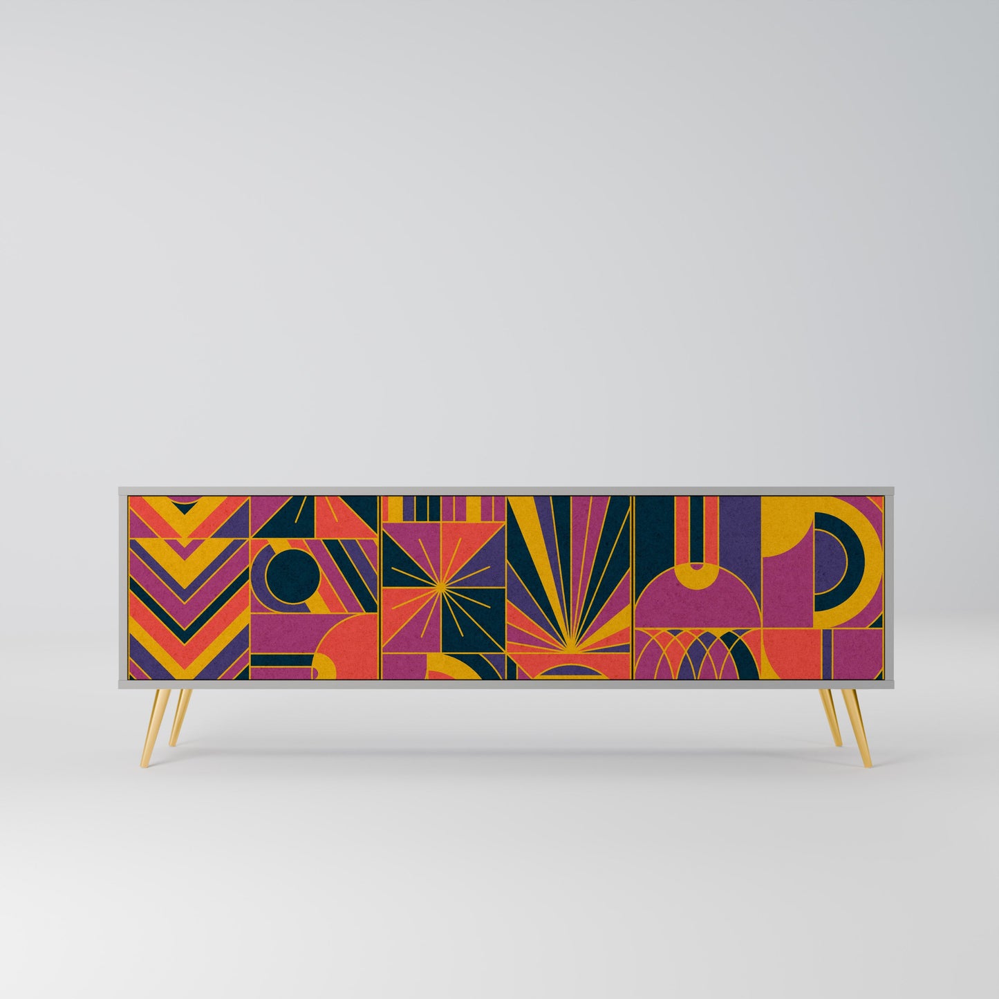 ELECTRIC PATTERNS 3-Door TV Stand in Grey Finish