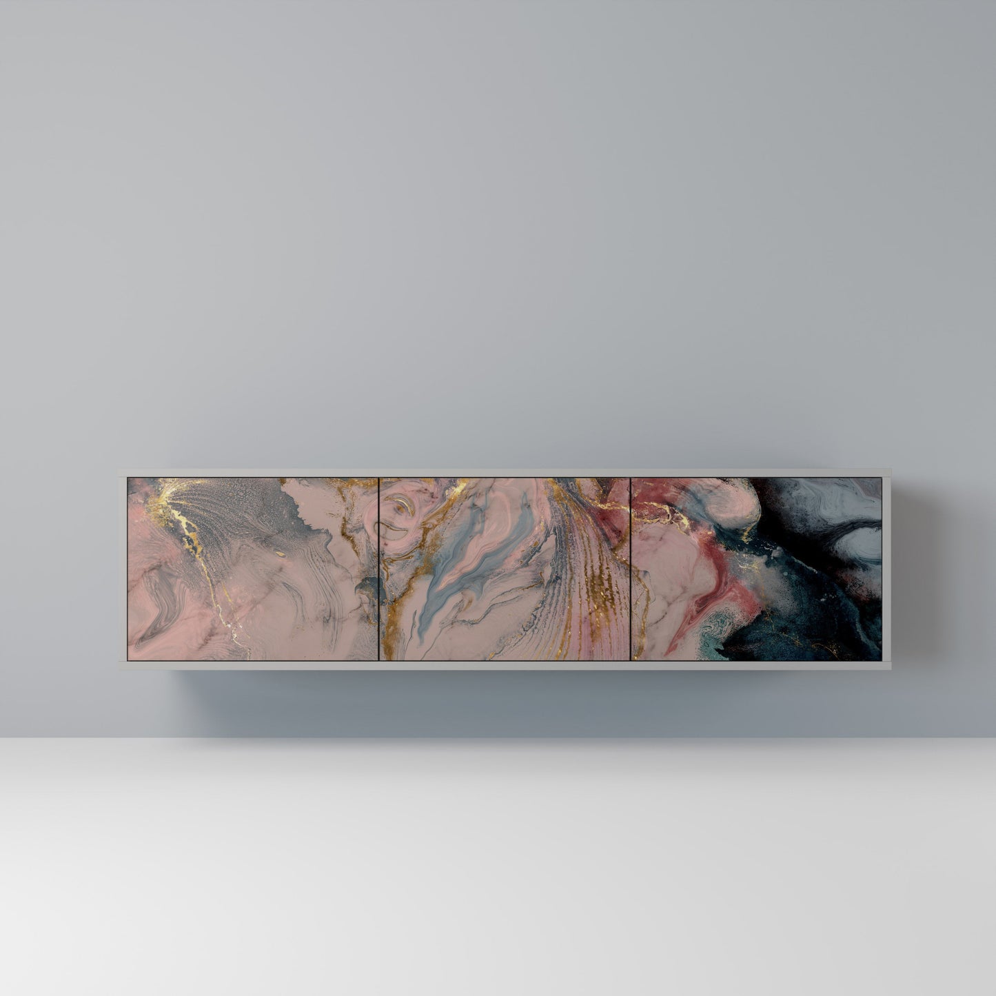 GILDED SWIRLS 3-Door TV Stand in Grey Finish