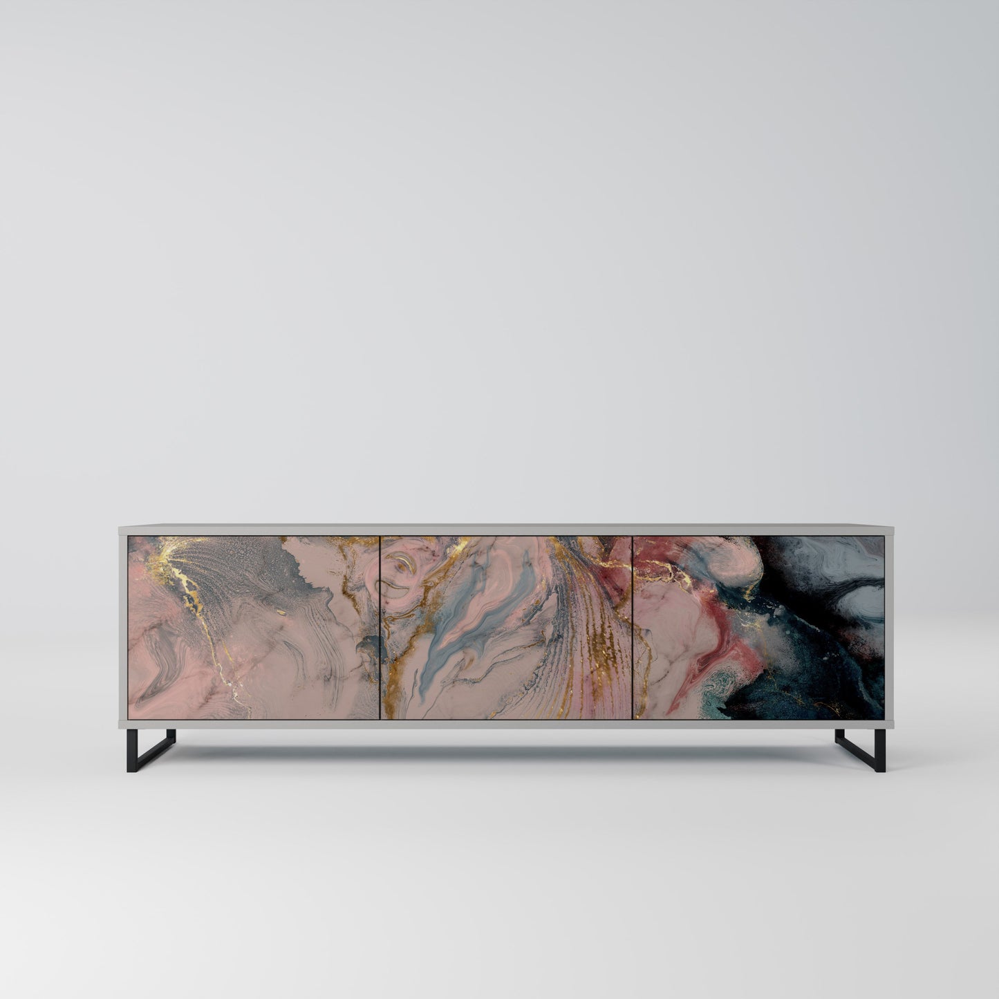GILDED SWIRLS 3-Door TV Stand in Grey Finish