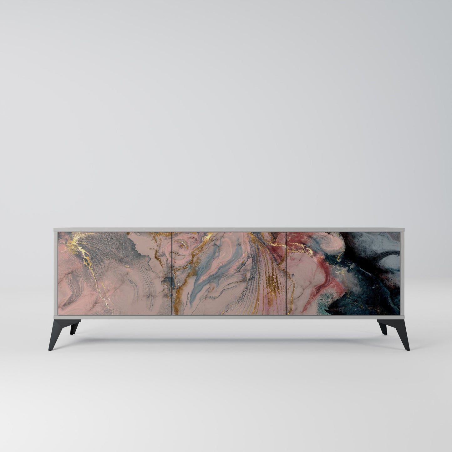 GILDED SWIRLS 3-Door TV Stand in Grey Finish