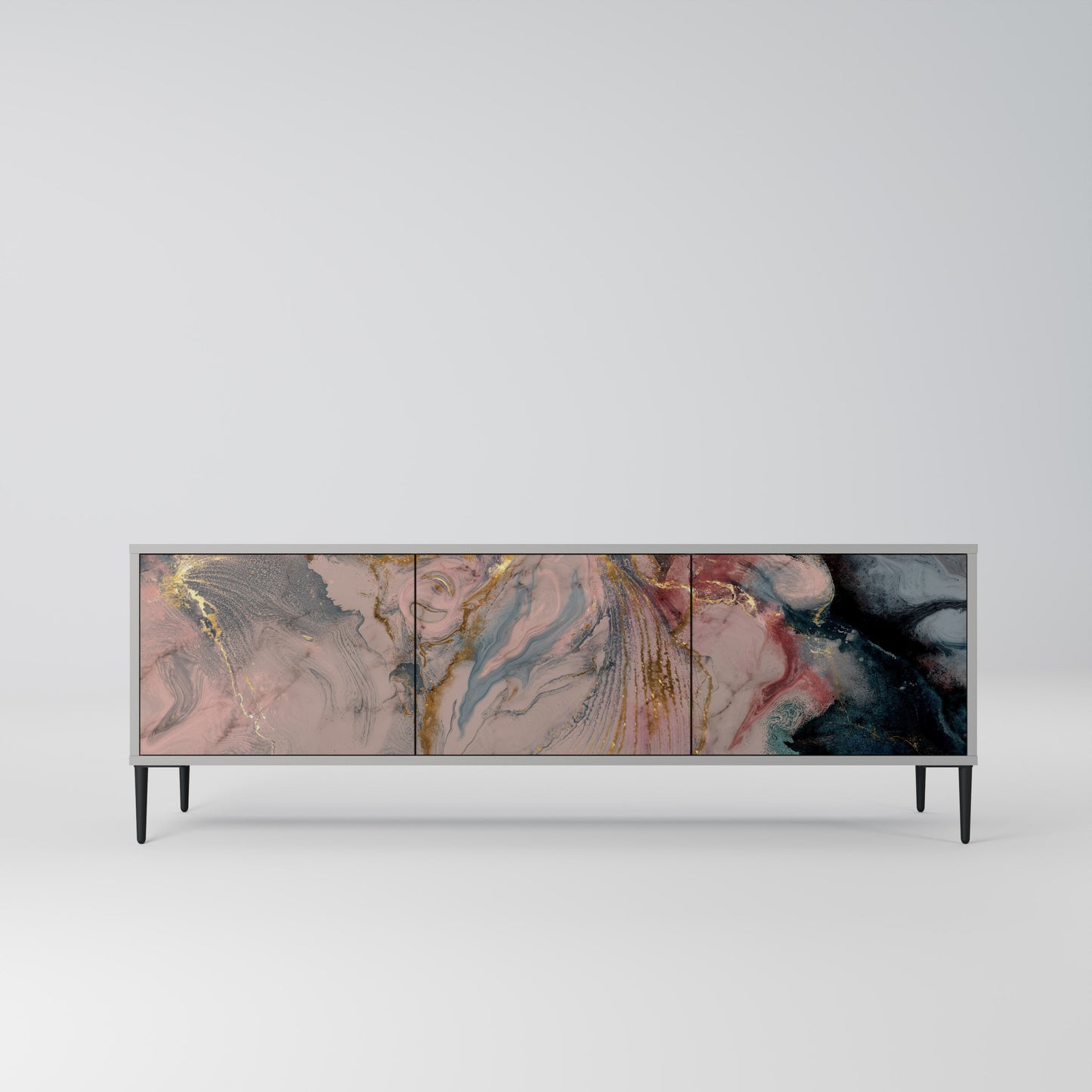 GILDED SWIRLS 3-Door TV Stand in Grey Finish