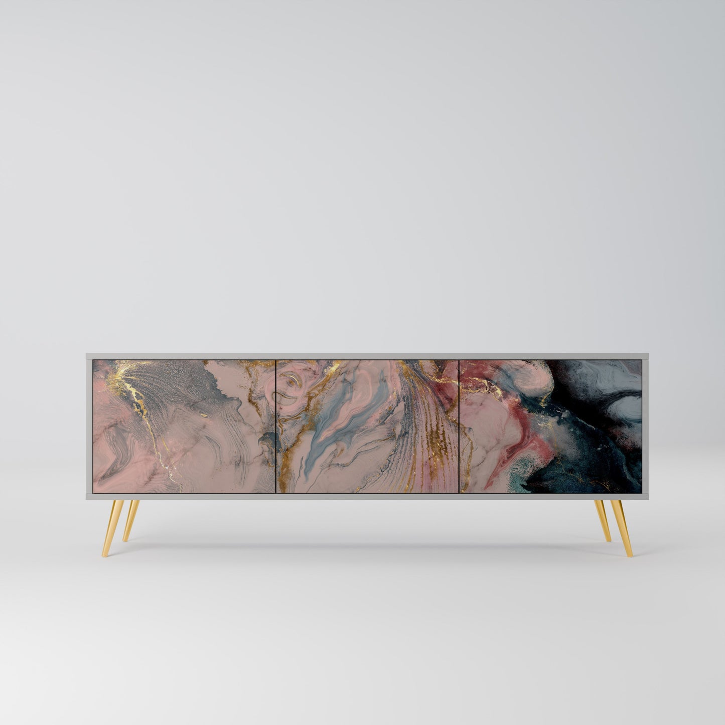 GILDED SWIRLS 3-Door TV Stand in Grey Finish