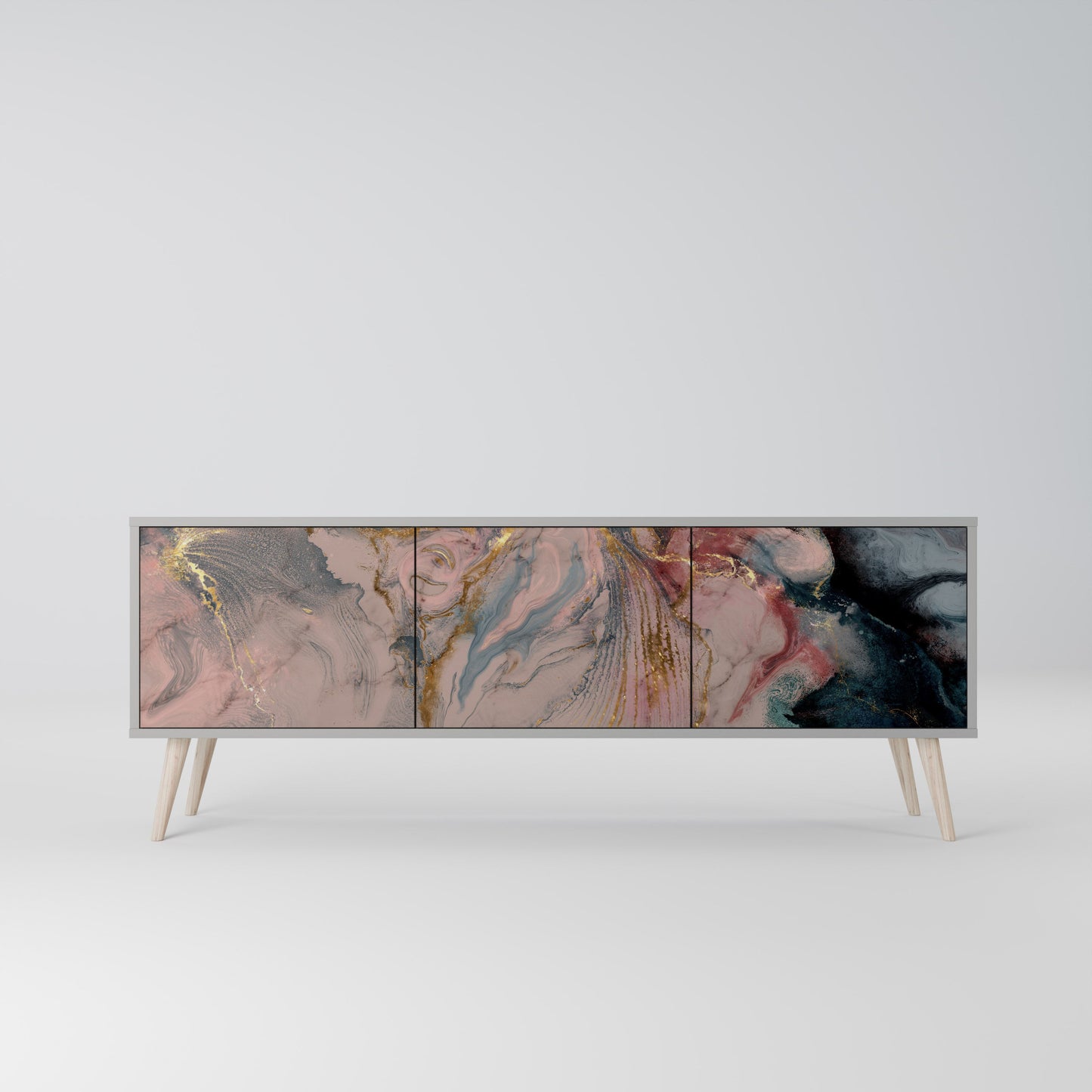 GILDED SWIRLS 3-Door TV Stand in Grey Finish