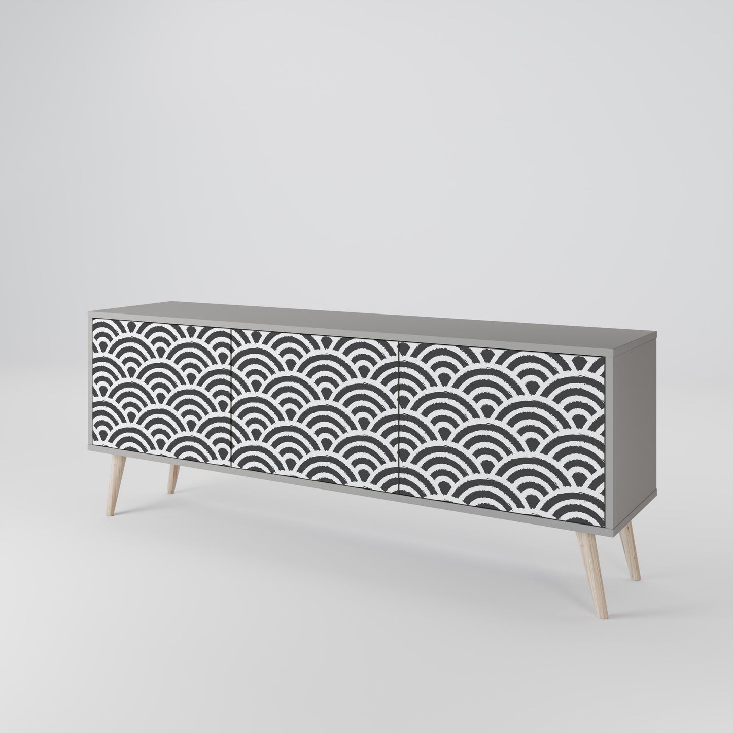 GLOOMY HOST 3-Door TV Stand in Grey Finish