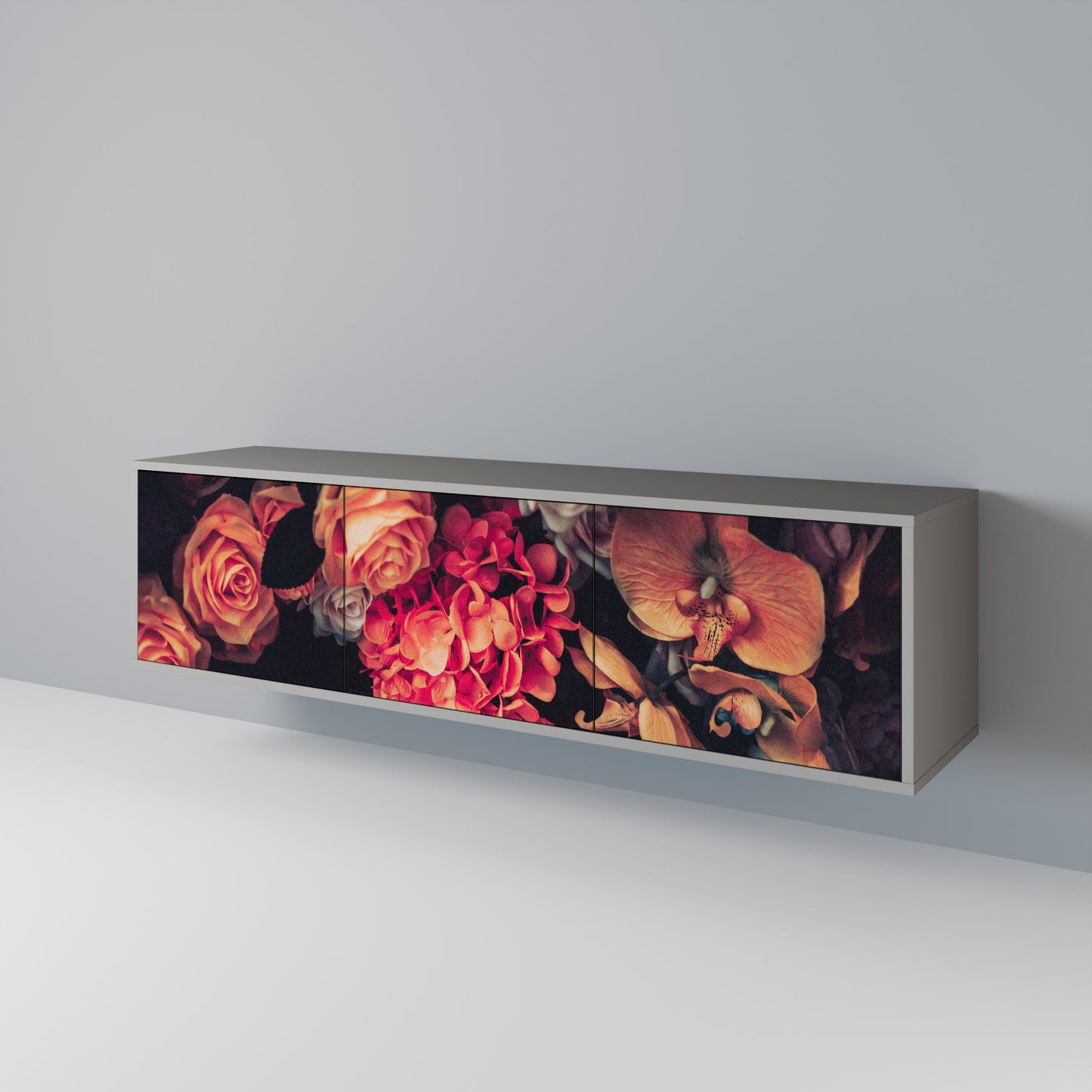 NEVERENDING BLOOM 3-Door TV Stand in Grey Finish