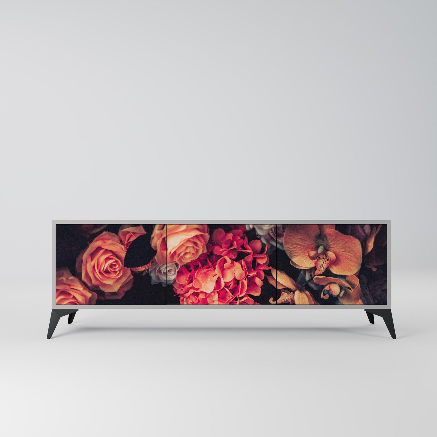 NEVERENDING BLOOM 3-Door TV Stand in Grey Finish