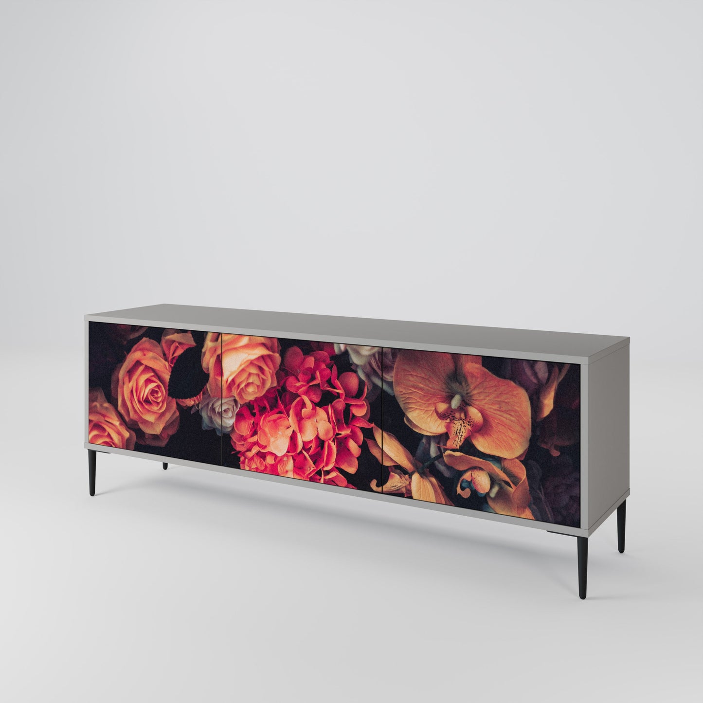 NEVERENDING BLOOM 3-Door TV Stand in Grey Finish