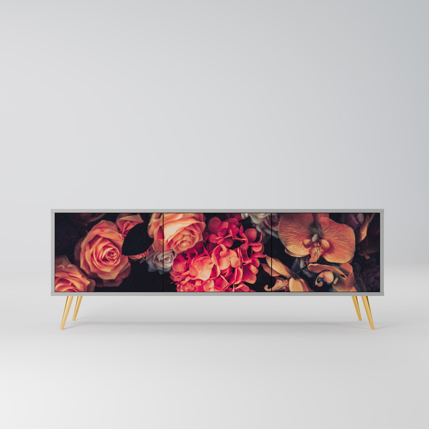 NEVERENDING BLOOM 3-Door TV Stand in Grey Finish