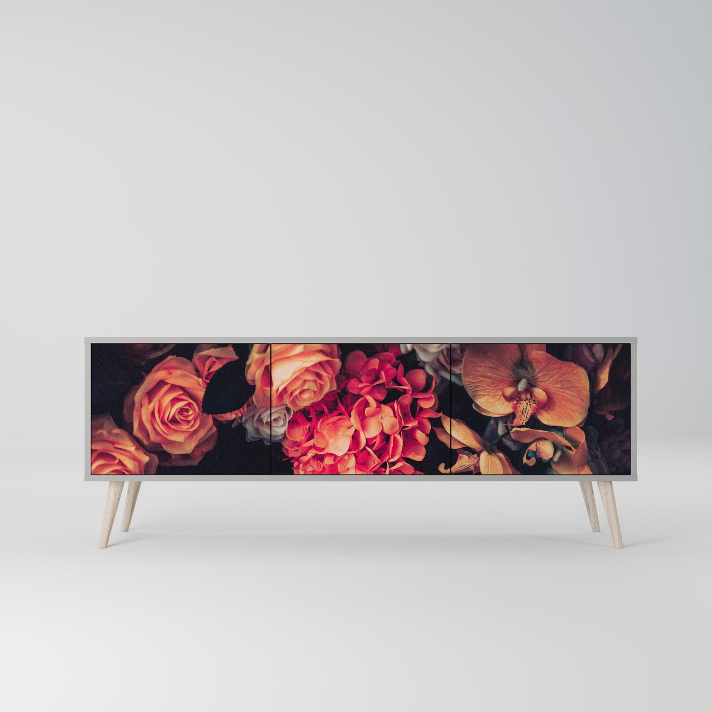 NEVERENDING BLOOM 3-Door TV Stand in Grey Finish