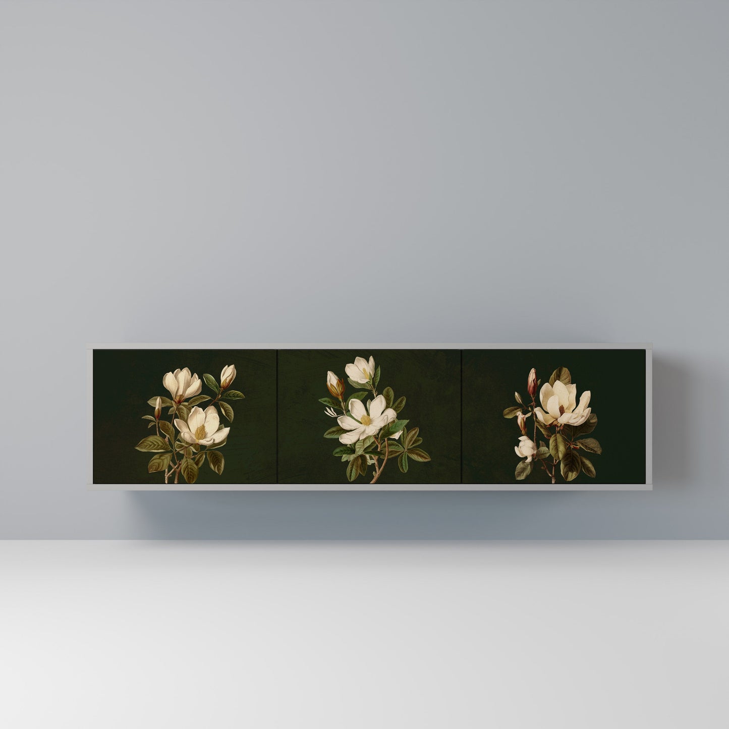 FLORAL NOIR 3-Door TV Stand in Grey Finish
