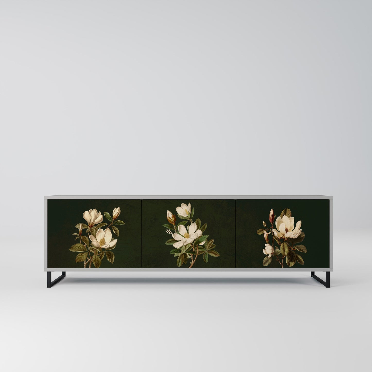 FLORAL NOIR 3-Door TV Stand in Grey Finish