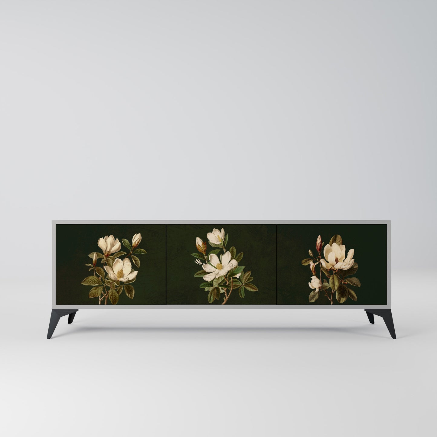 FLORAL NOIR 3-Door TV Stand in Grey Finish