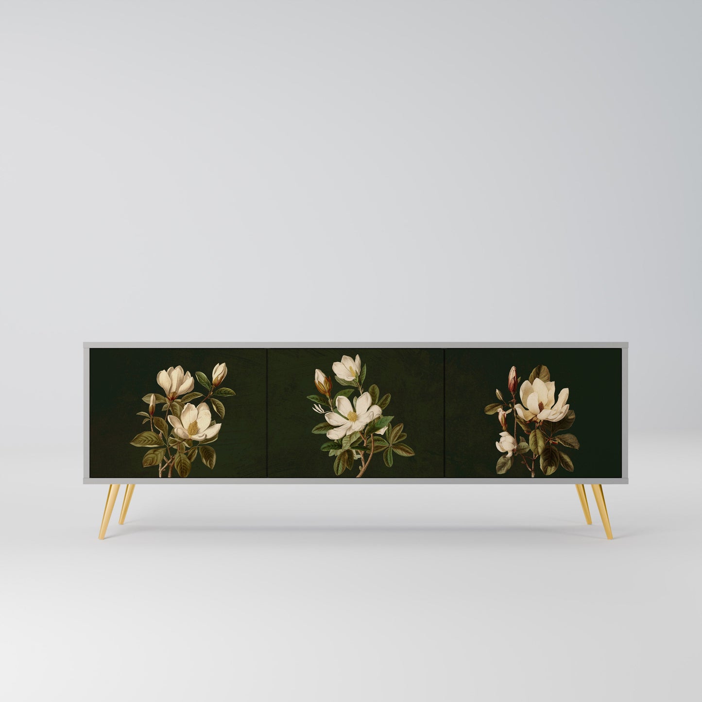 FLORAL NOIR 3-Door TV Stand in Grey Finish
