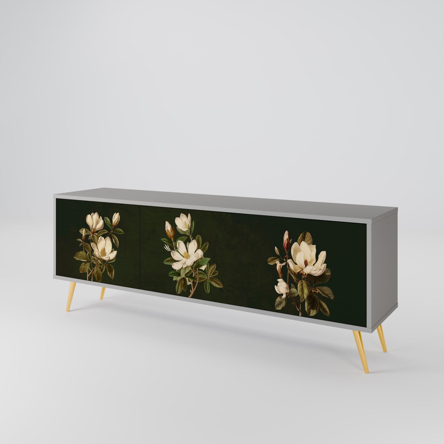 FLORAL NOIR 3-Door TV Stand in Grey Finish